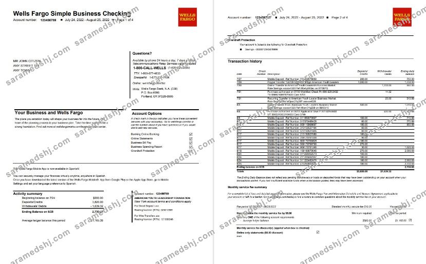 USA Wells Fargo Bank Simple Business Checking 4p